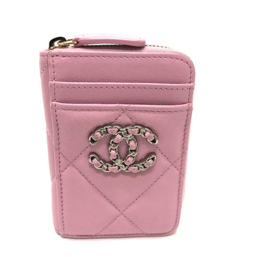CHANEL Coin case lambskin pink COCO Mark CC Matelasse/Card Case Women Used Authentic